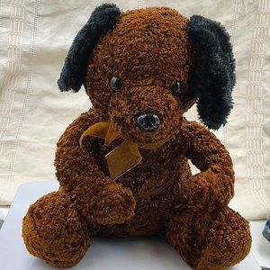 ReMona Plush Dark Brown Plush Dog Slightly Curly Coat  & Black Ears